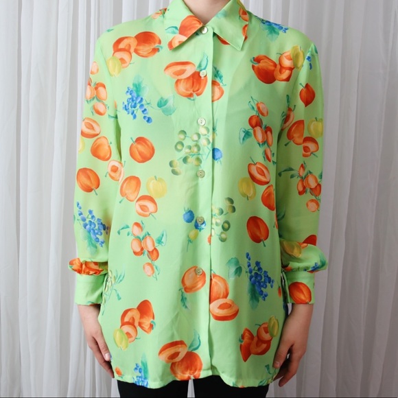 80’s / 90’s Green Fruity Button-Up Blouse - Picture 5 of 8